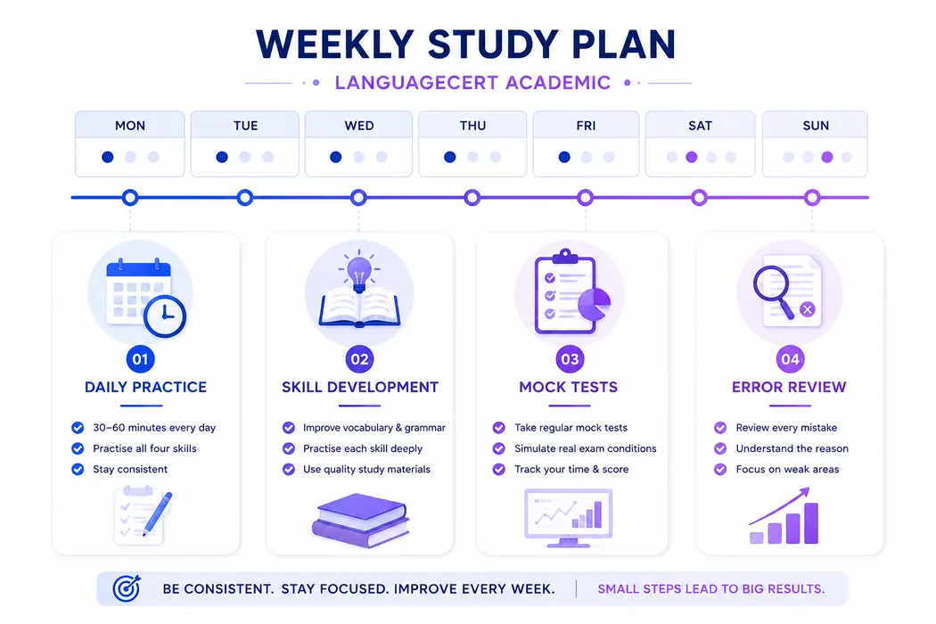 LanguageCert Academic study plan for regular English exam preparation 